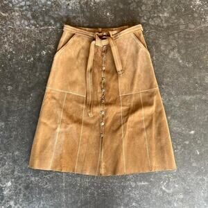 Vintage 60's 70's tan long-length leather skirt